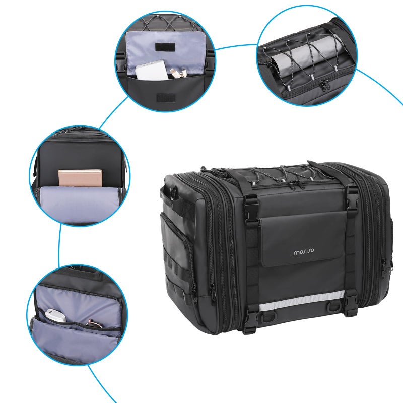 MOSISO Motorcycle Tail Bag  Expandable 32L-48L  Rain Cover & Shoulder Strap  Motorbike Storage Duffle  Black - Image 4